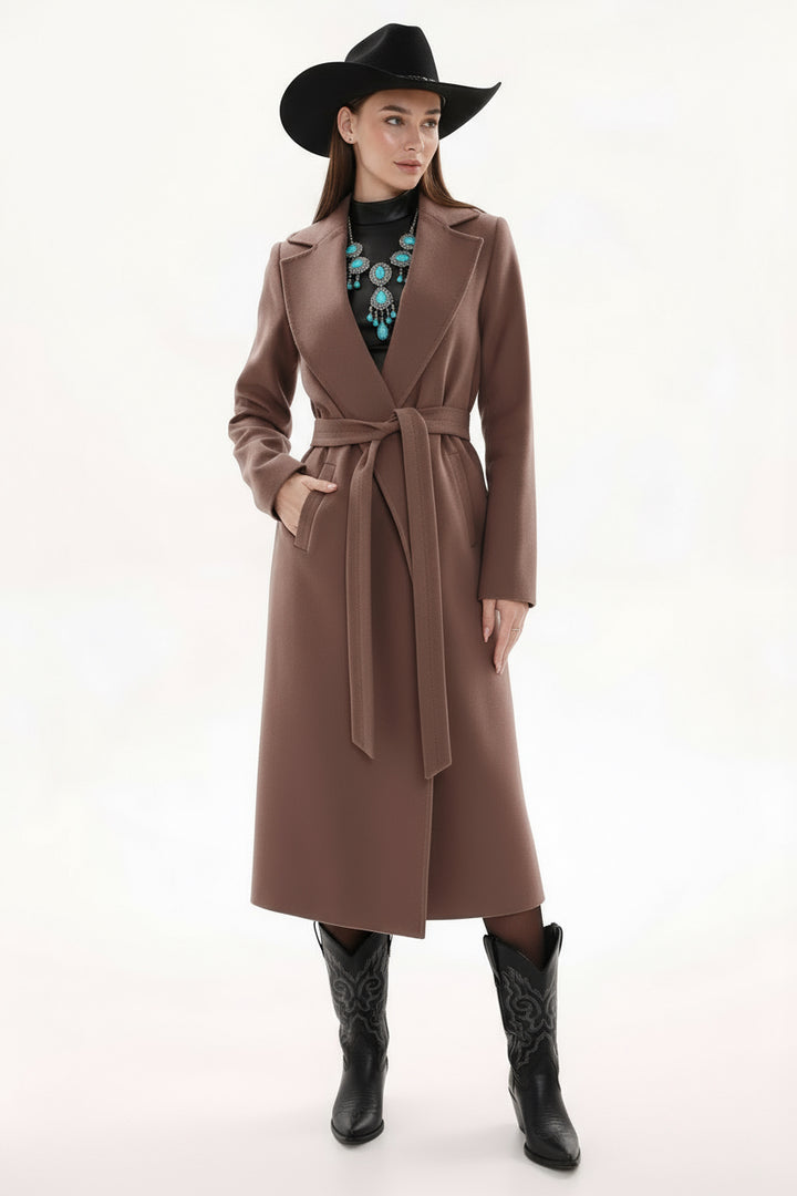 Harrington Classic Wraparound Overcoat -Mocha Mousse