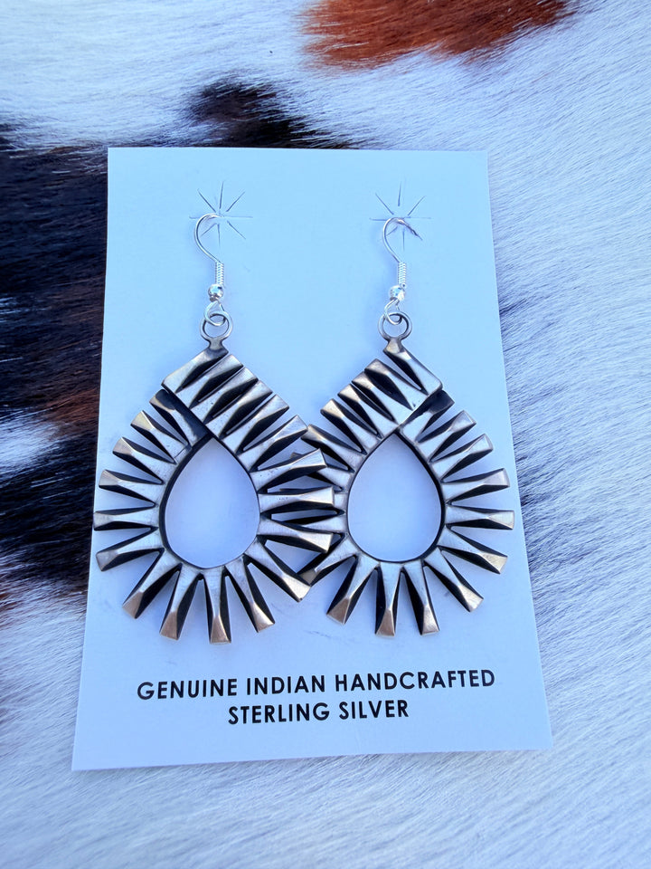 Handcrafted Beth Dutton Collection Sterling Silver Dangle Earrings Nizhoni Traders LLC