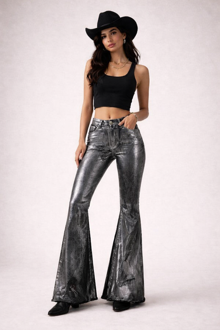 Metallic Bell Bottom Jean -Black