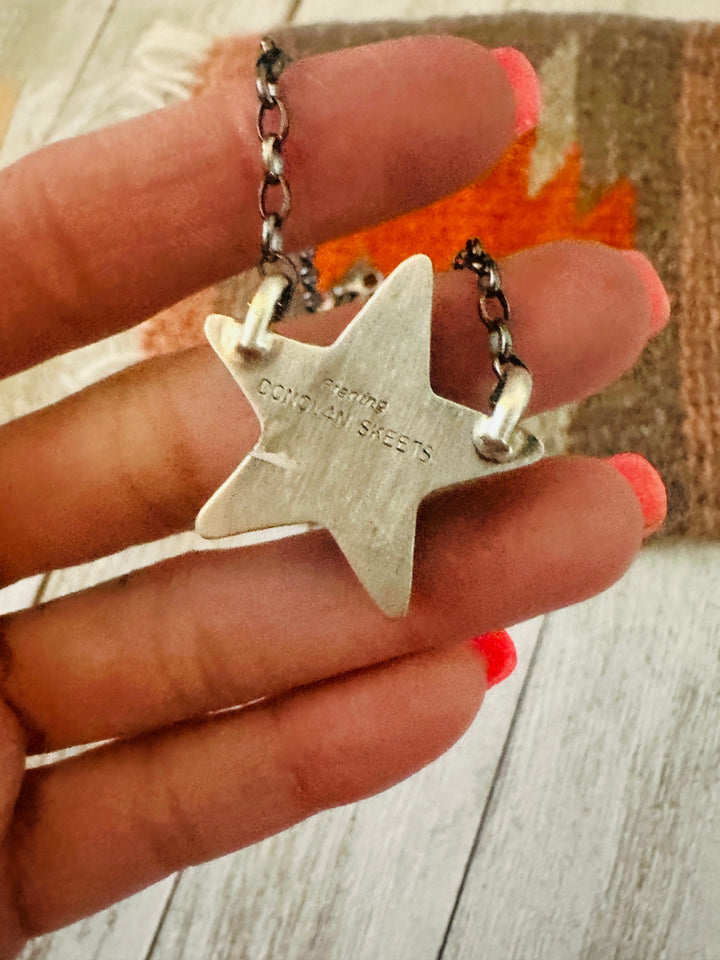 Handcrafted Sterling Silver & Turquoise Star Necklace- Green Nizhoni Traders LLC