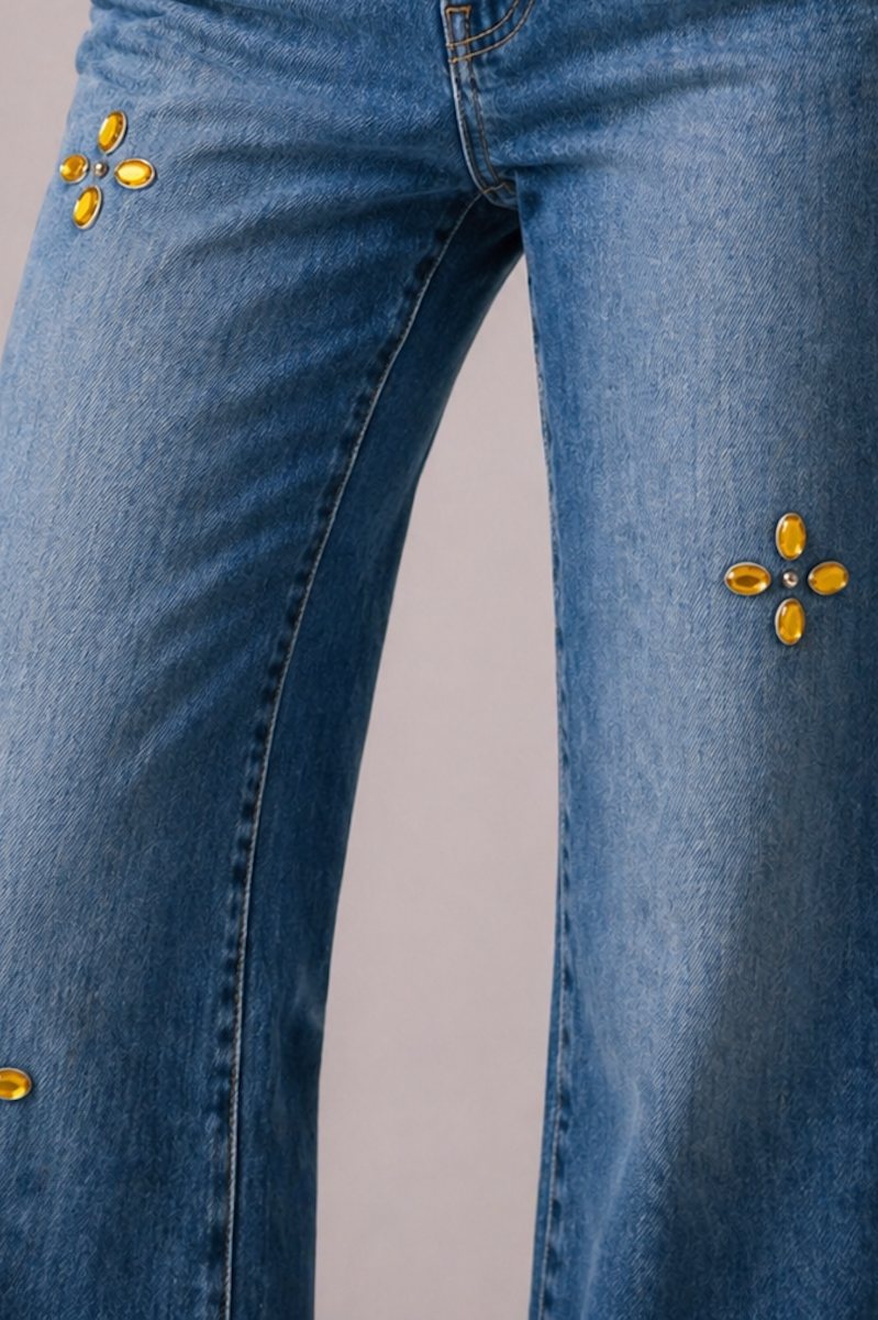 Low Rise Gem Studded Jean GJG DENIM