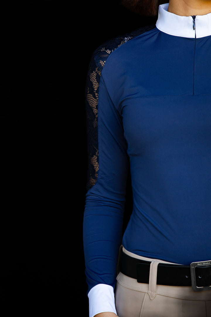 Navy Long Sleeve Lace Quarter Zip