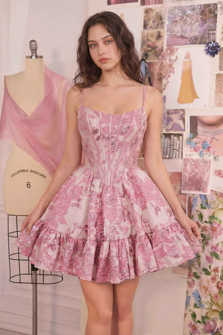 Andrea & Leo A1522 Fit and Flare Mini Floral Shimmer Dress DiscountDressShop