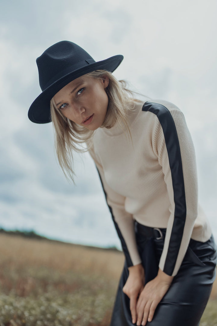 Prairie Leather Detail Turtleneck Sweater