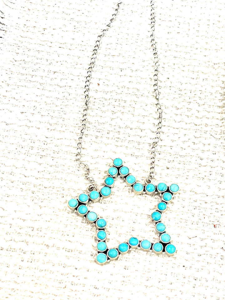 Handmade Sterling Silver & Turquoise Star Necklace Nizhoni Traders LLC
