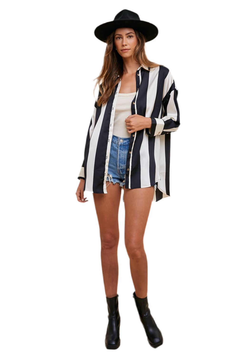 Annie Striped Dropped Shoulder Button-Up Shirt