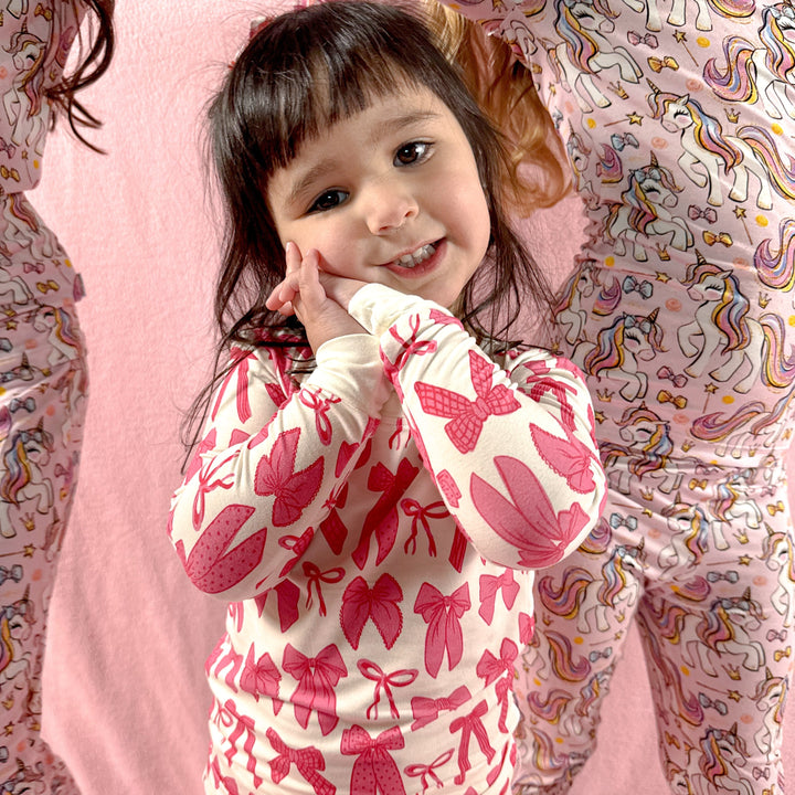 Hot Pink Bow Two-Piece Pajama Set