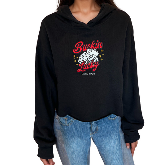 Buckin Lucky Fully Embroidered Crop Fleece Hoodie