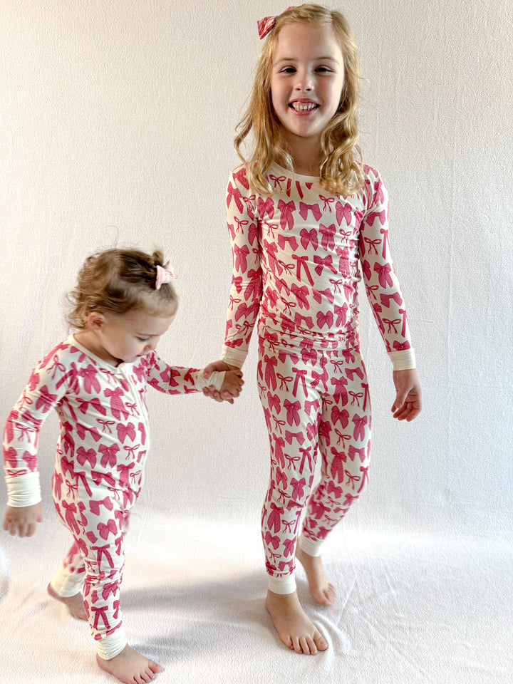 Hot Pink Bow Two-Piece Pajama Set