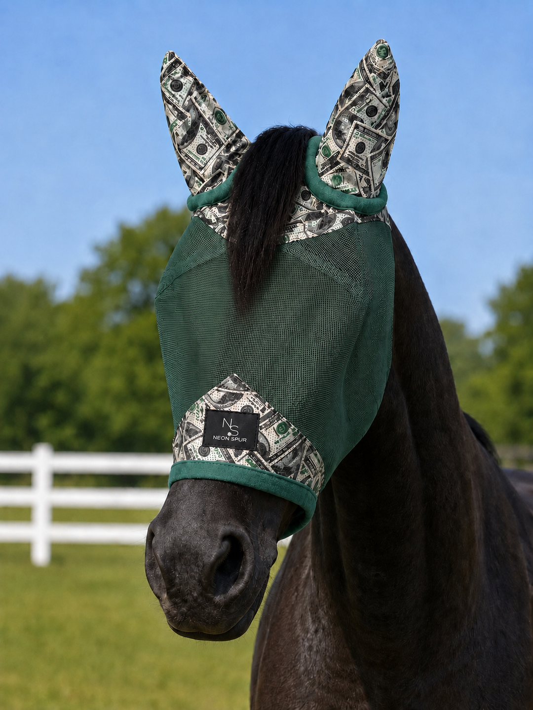 Entry Fees Fly Mask w/ Ears - Green - Full/Std Size Neon Spur