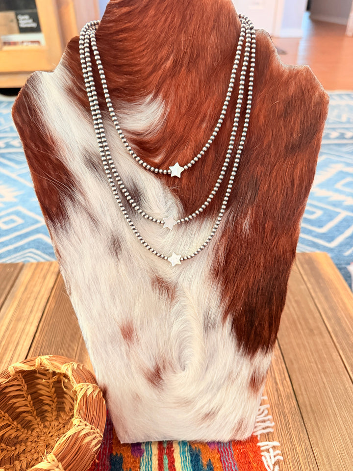 Handcrafted Mother of Pearl and Sterling Silver Pearl Star Beaded Necklace Nizhoni Traders LLC