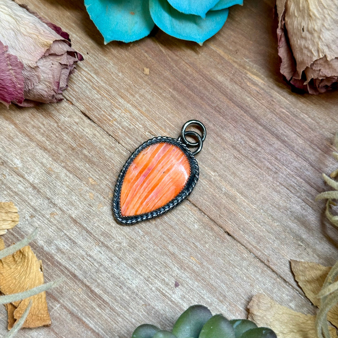 Sterling Silver Necklace + MJ Orange Spiny Oyster Teardrop Charm The Bijoux FAB Jewelry