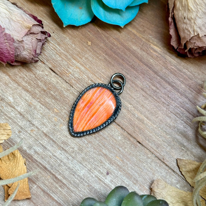 Sterling Silver Necklace + MJ Orange Spiny Oyster Teardrop Charm The Bijoux FAB Jewelry