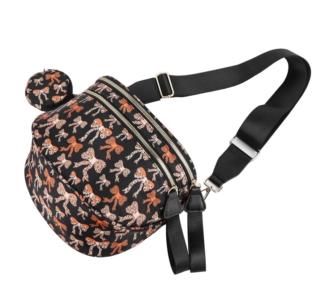Cheetah Bows Crossbody Crescent Bag