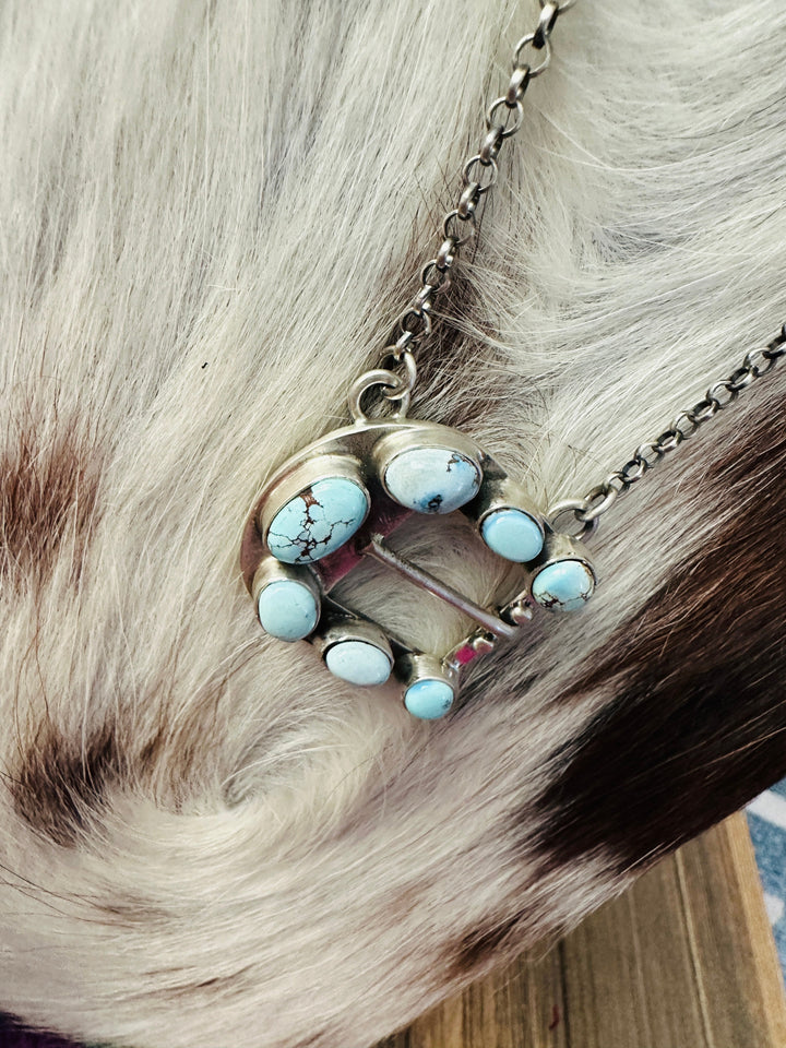 Handcrafted Golden Hills Turquoise & Sterling Silver Belt Buckle Necklace by Russell Sam