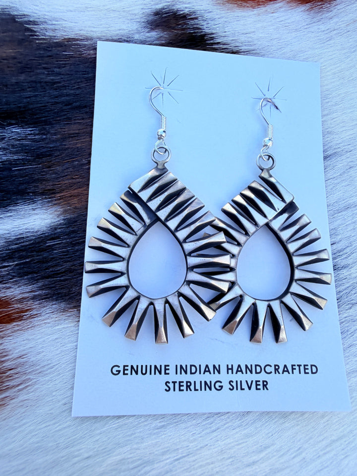 Handcrafted Beth Dutton Collection Sterling Silver Dangle Earrings Nizhoni Traders LLC