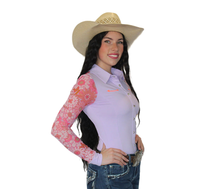 AeroTEQ Lilac Bloom Mesh Pearl Snap Rodeo Shirt