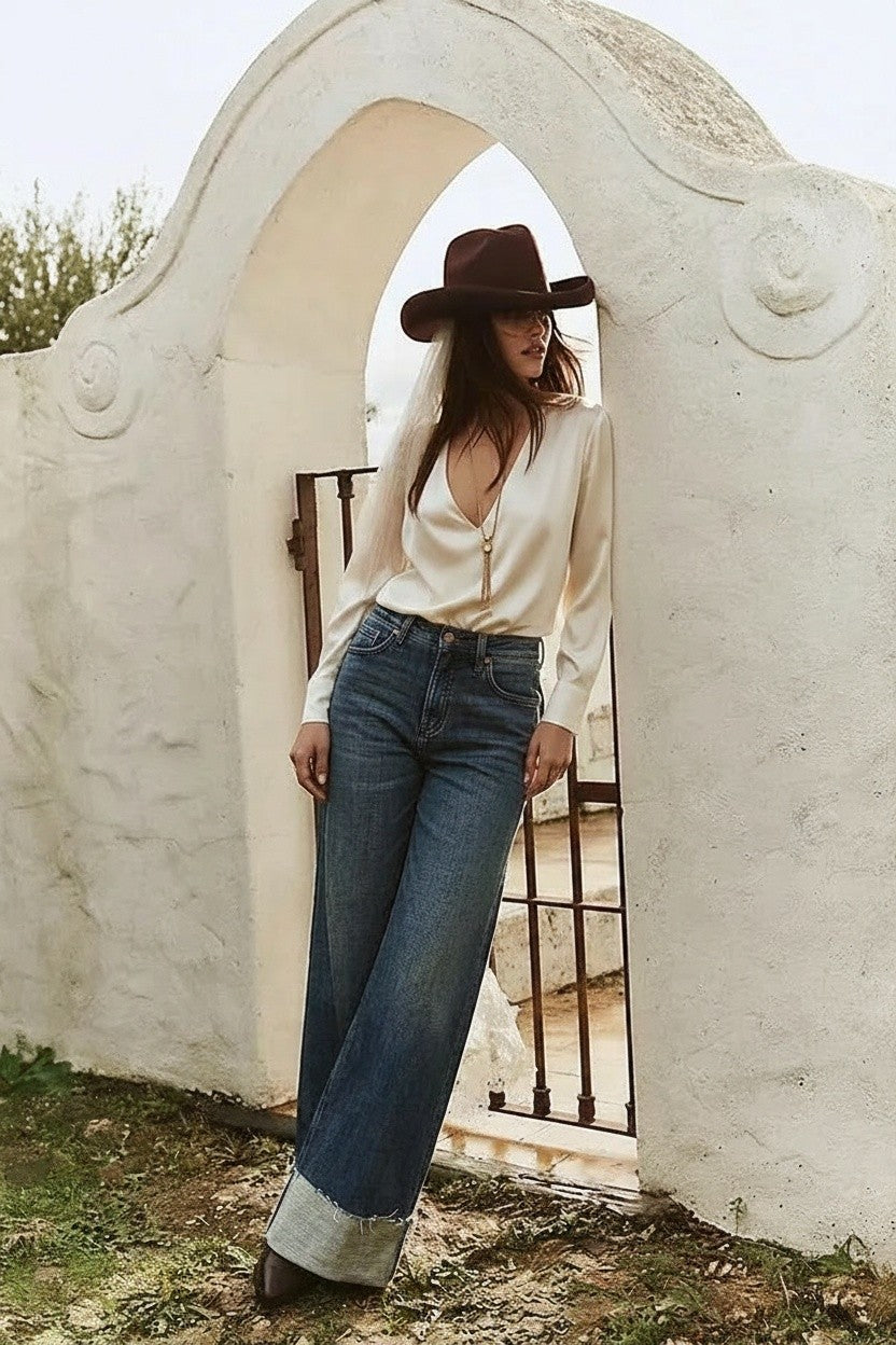Elise Tummy Control High Rise Cuffed Wide Leg Jeans Artemis Vintage