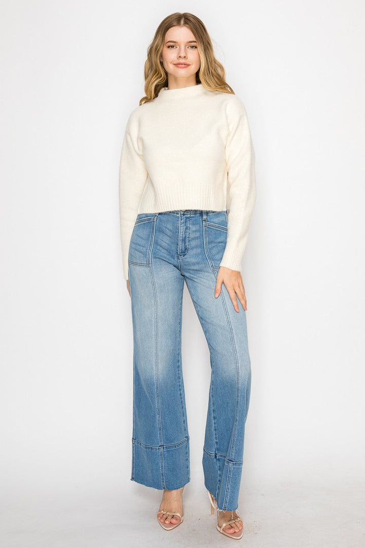 Tummy Control Eco Friendly Fabric Slim Palazzo Jeans (Medium Wash)