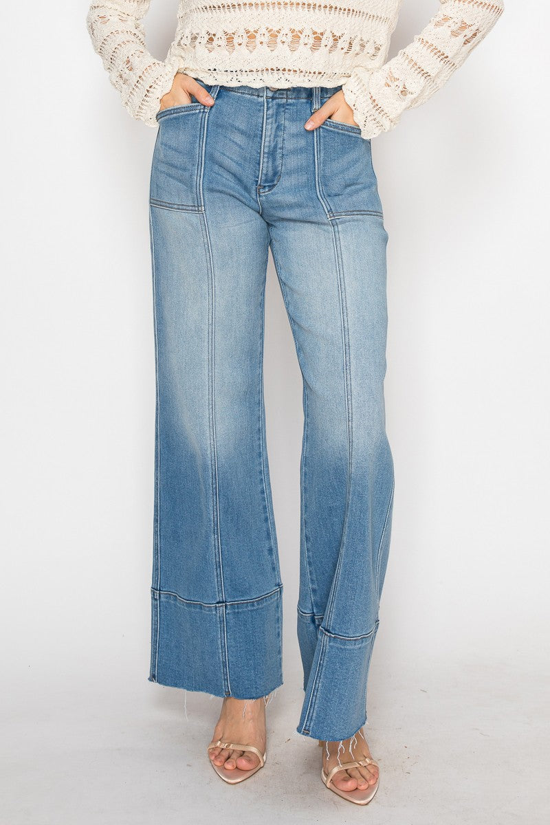 Tummy Control Eco Friendly Fabric Slim Palazzo Jeans (Medium Wash)