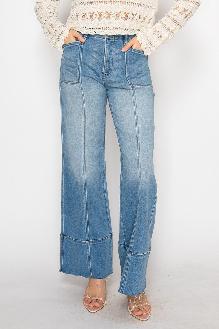 Tummy Control Eco Friendly Fabric Slim Palazzo Jeans (Medium Wash)