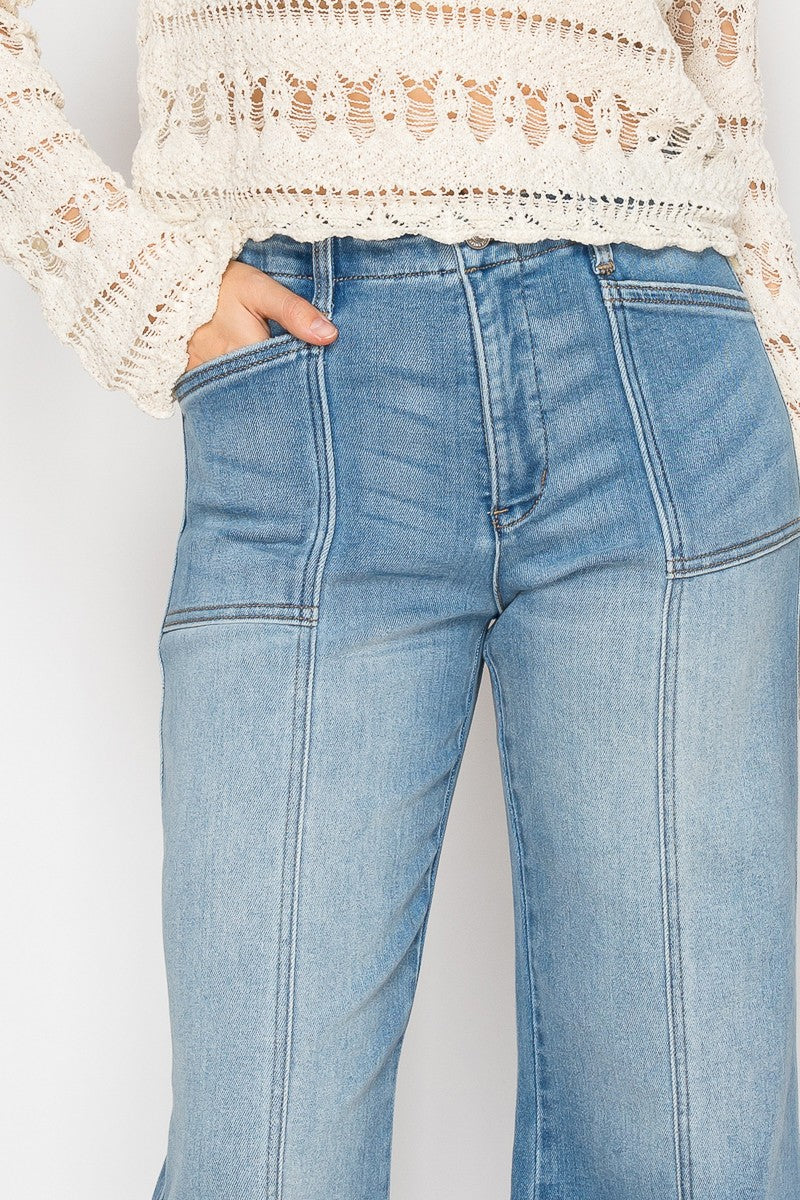 Tummy Control Eco Friendly Fabric Slim Palazzo Jeans (Medium Wash)