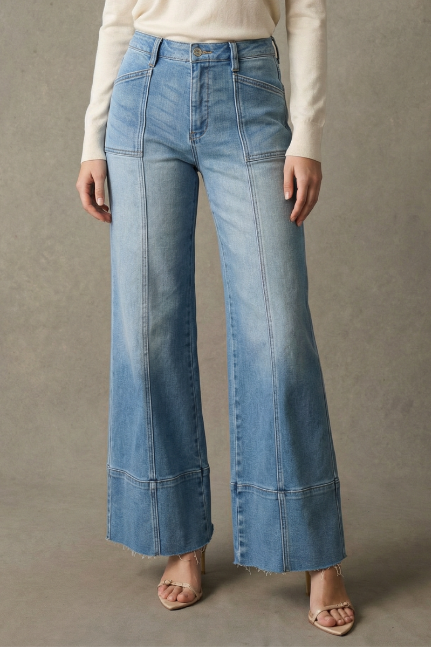 Tummy Control Eco Friendly Fabric Slim Palazzo Jeans (Medium Wash)