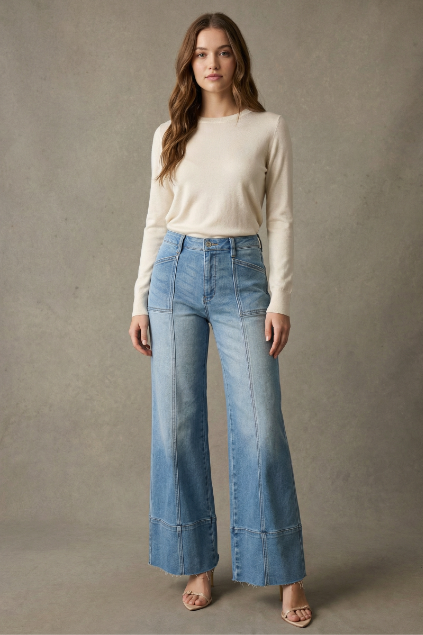 Tummy Control Eco Friendly Fabric Slim Palazzo Jeans (Medium Wash)