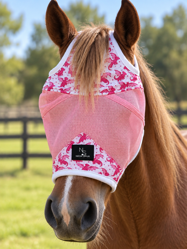 Pink Dragons Fly Mask - Std/Full Size