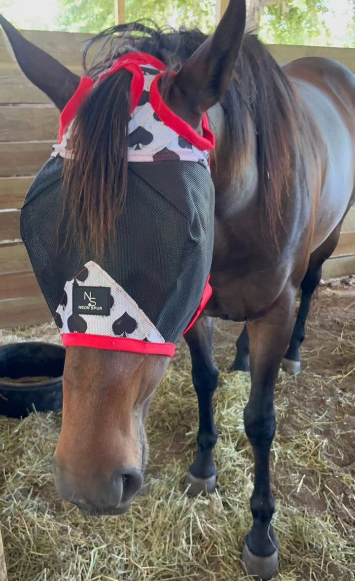 Smokin Spades Fly Mask - Black/Red Neon Spur