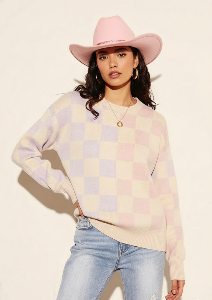 Two Tone Pastel Check Sweater