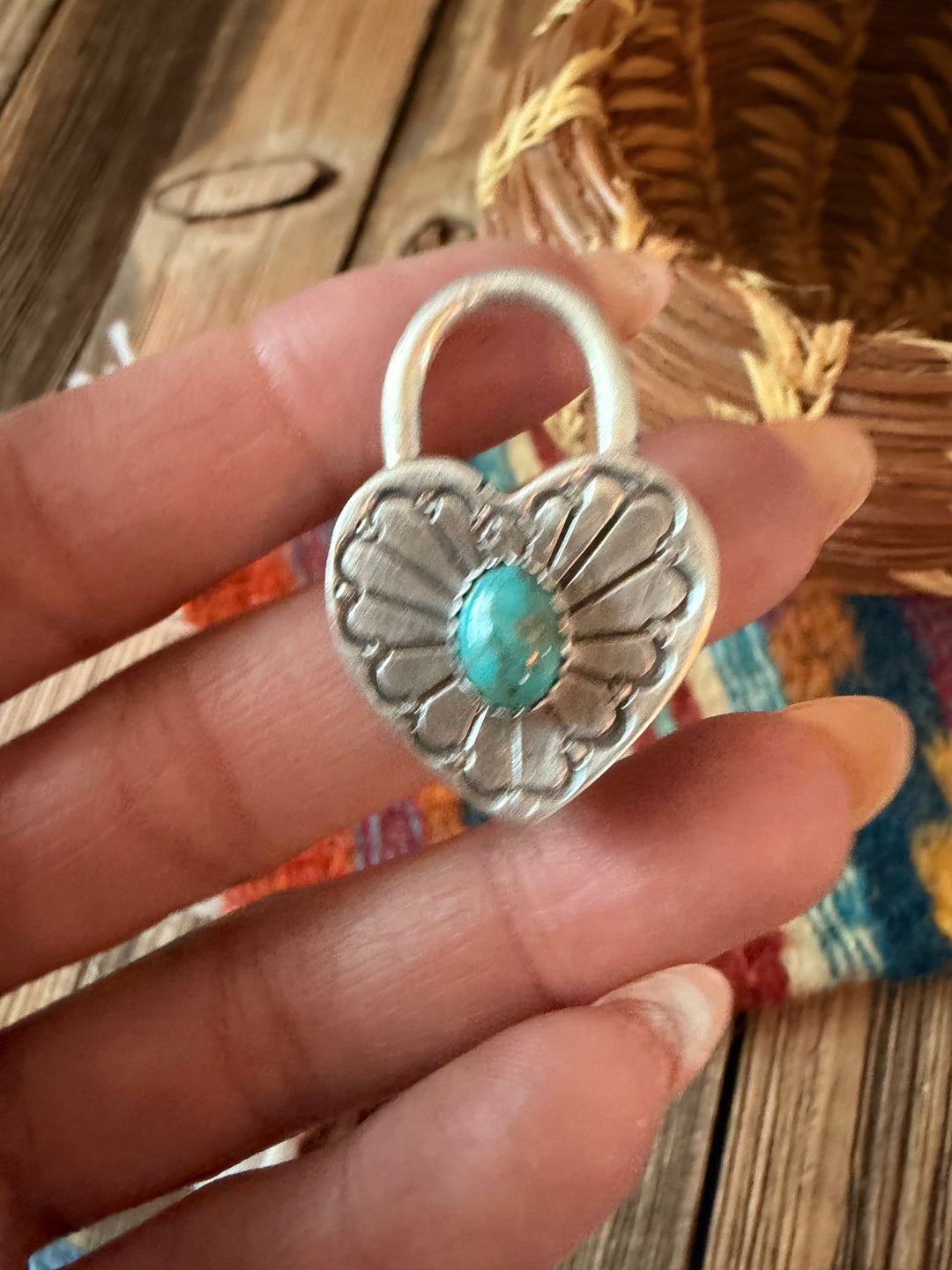 Handcrafted Sterling Silver & Turquoise Heart Locket Pendant Nizhoni Traders LLC