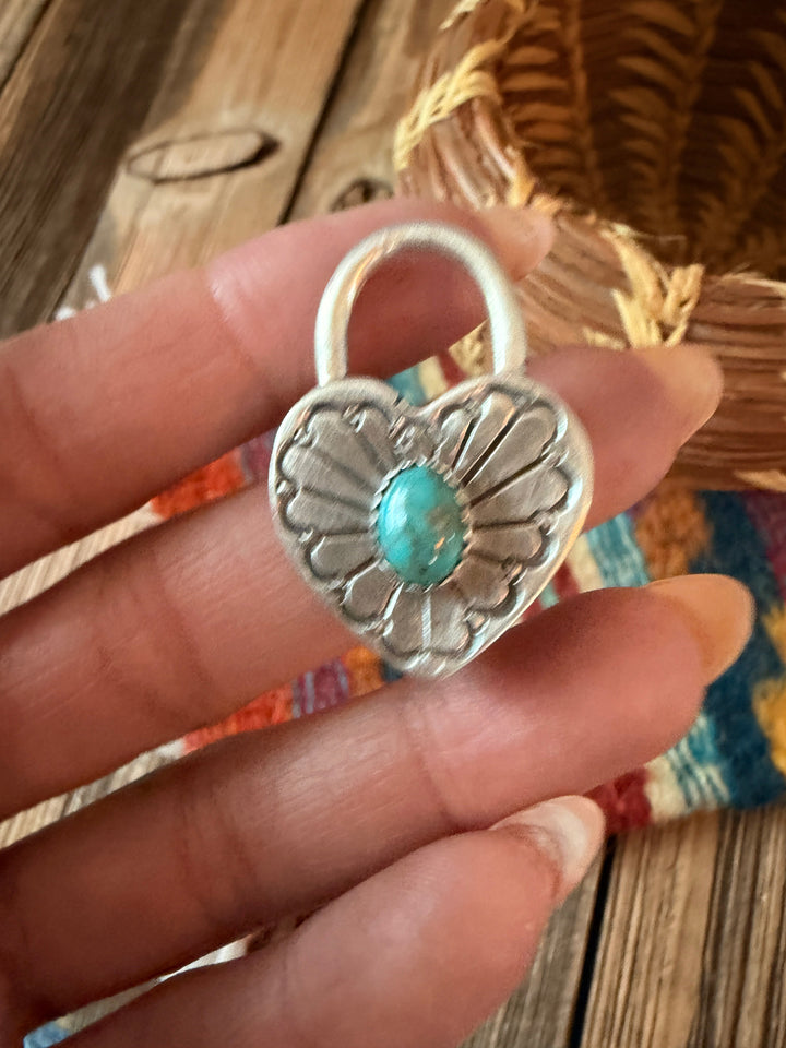 Handcrafted Sterling Silver & Turquoise Heart Locket Pendant Nizhoni Traders LLC