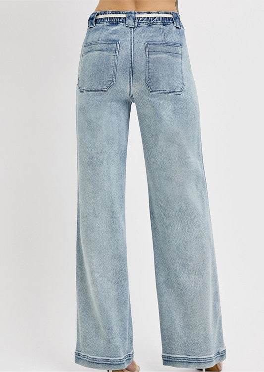 Randi Straight Wide Leg Jeans with Pockets