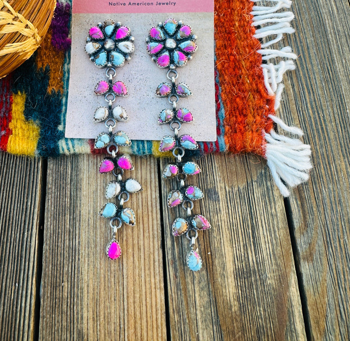 Handcrafted Cotton Candy Turquoise & Sterling Silver Cluster Dangle Earrings by Pearlene Spencer