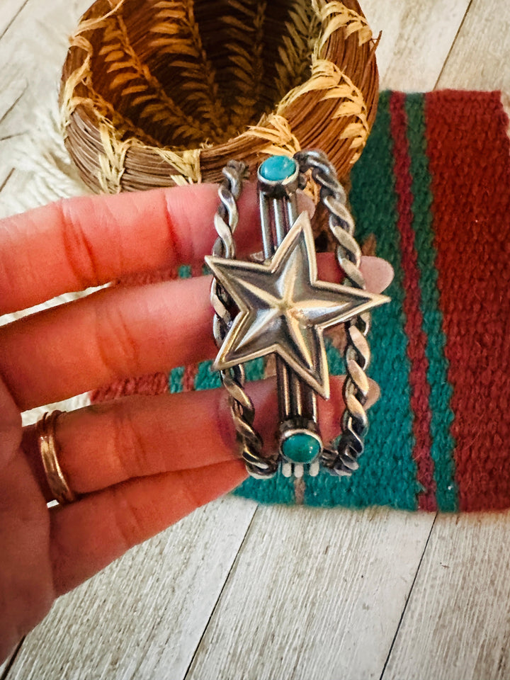 Handcrafted Sterling Silver & Turquoise Star Cuff Bracelet Nizhoni Traders LLC
