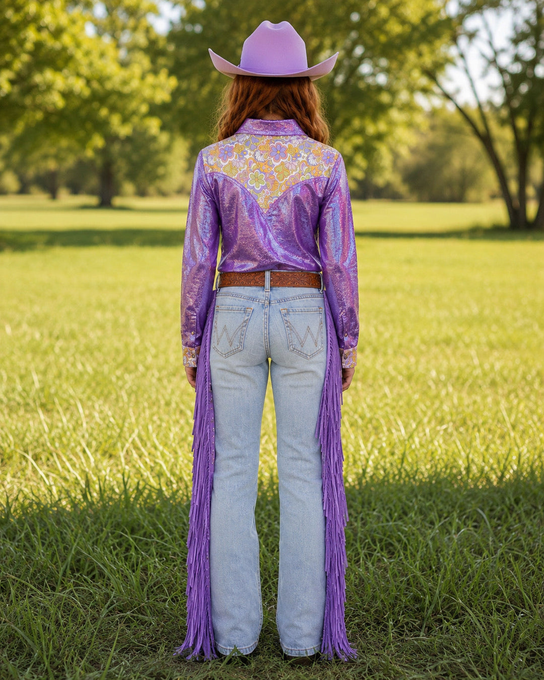 Girls Daphne Purple Metallic Pearl Snap Rodeo Shirt Neon Spur