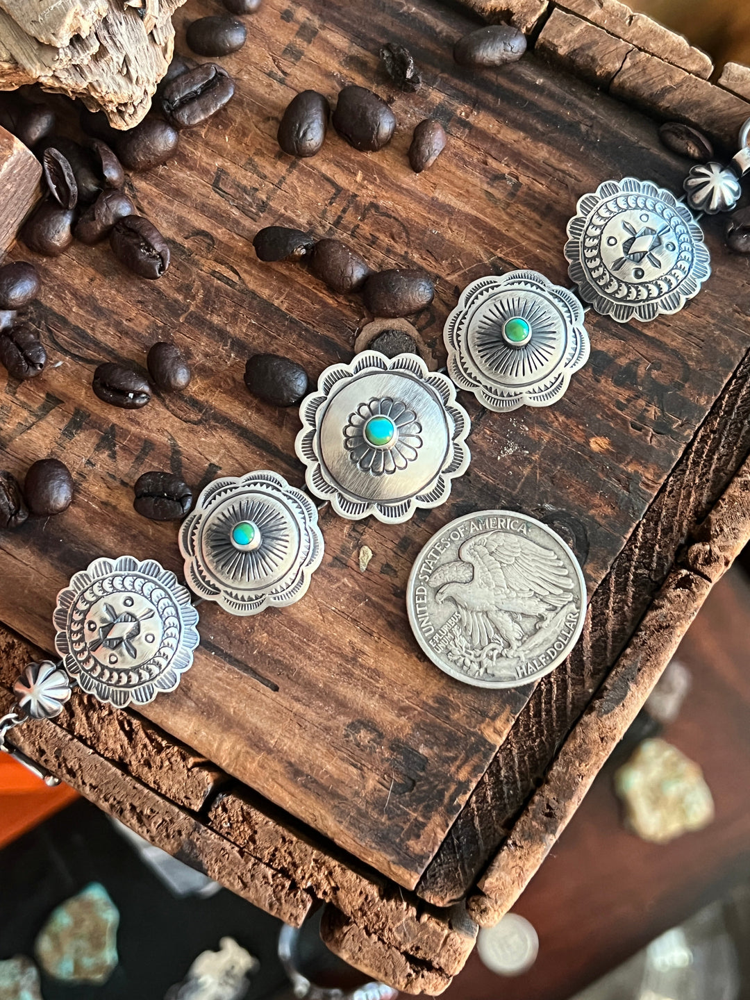 Daniel Coriz Sterling Concho Link Bracelets with Sonoran Mountain Turquoise