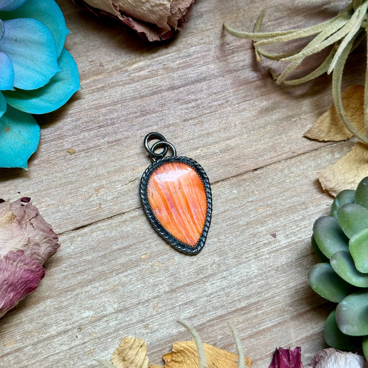 Sterling Silver Necklace + MJ Orange Spiny Oyster Teardrop Charm The Bijoux FAB Jewelry