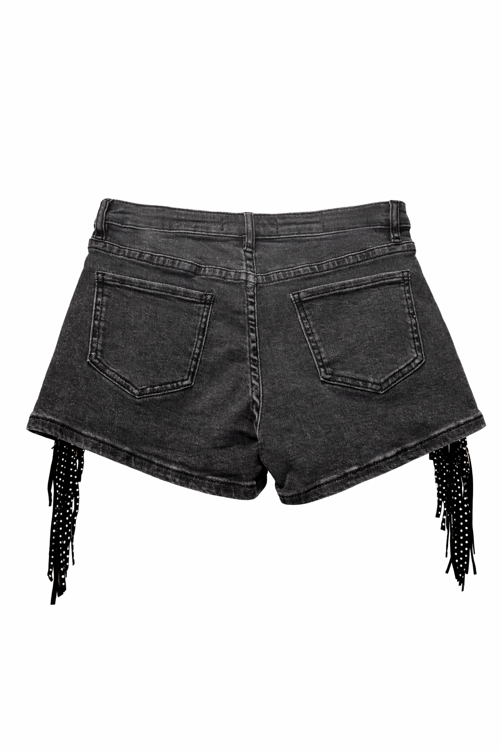 Rock & Roll Denim Stud Fringe Black Denim Shorts