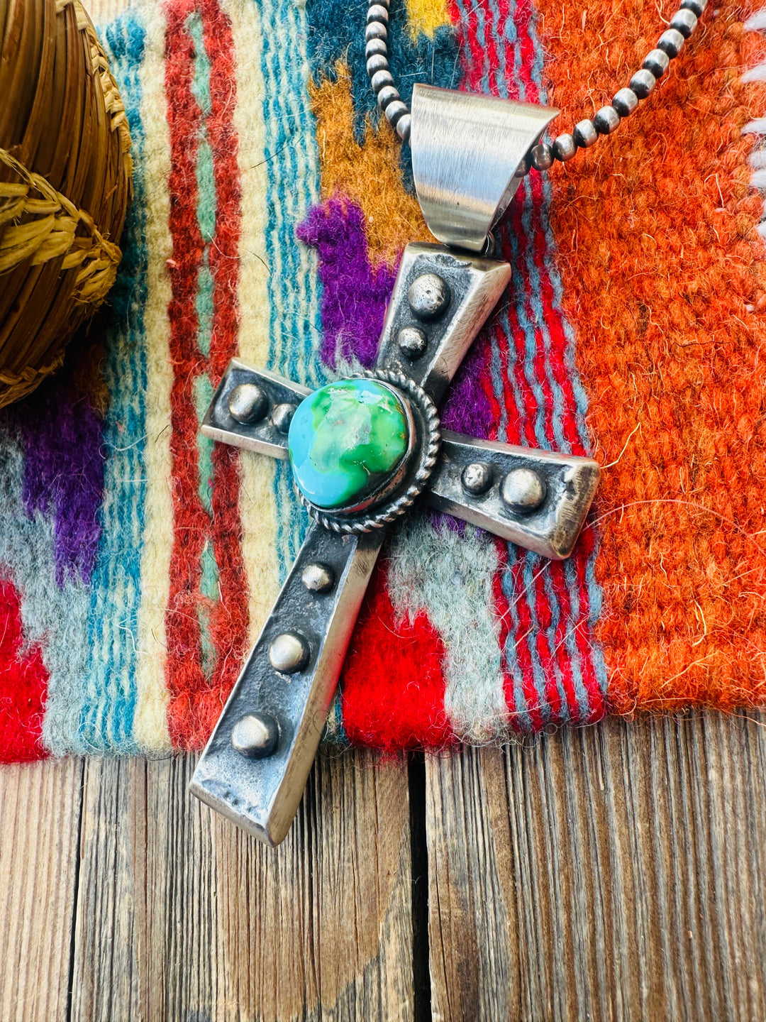 Handcrafted Sonoran Mountain Turquoise & Sterling Silver Cross Pendant by Chimney Butte