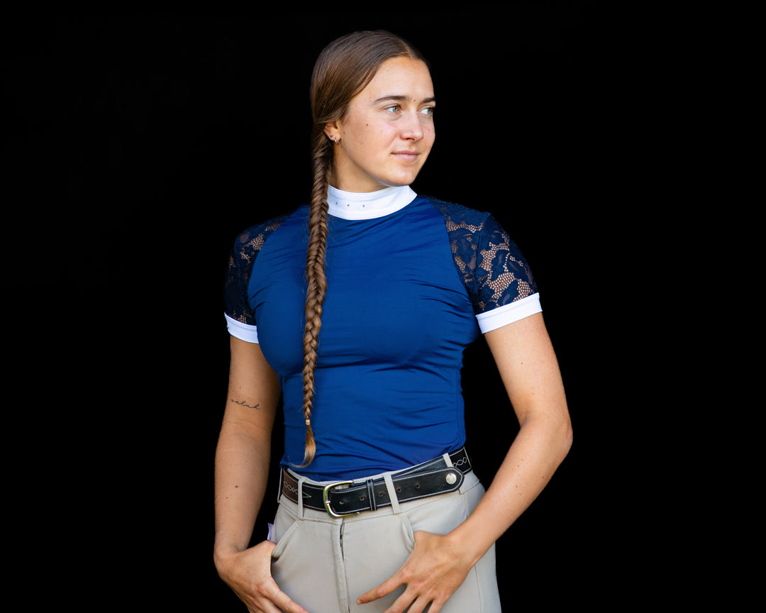 Short Sleeve Lace Riding Shirt- Navy