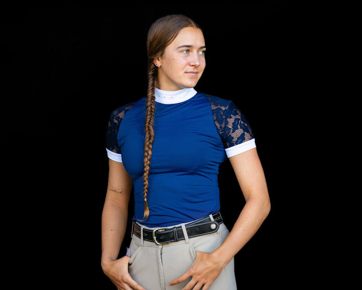 Short Sleeve Lace Riding Shirt- Navy