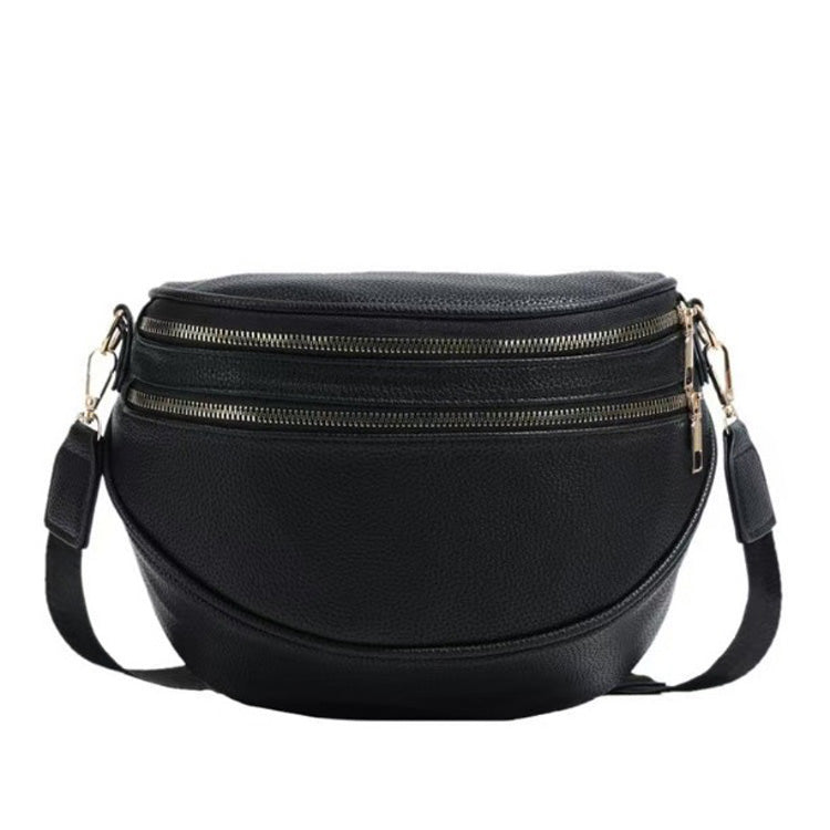Sabrina Double Zip Leather Crescent Sling Aili's Corner