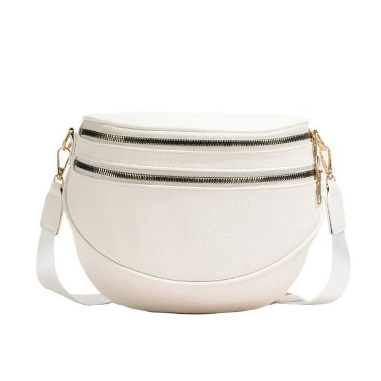 Sabrina Double Zip Leather Crescent Sling Aili's Corner