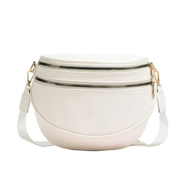 Sabrina Double Zip Leather Crescent Sling Aili's Corner