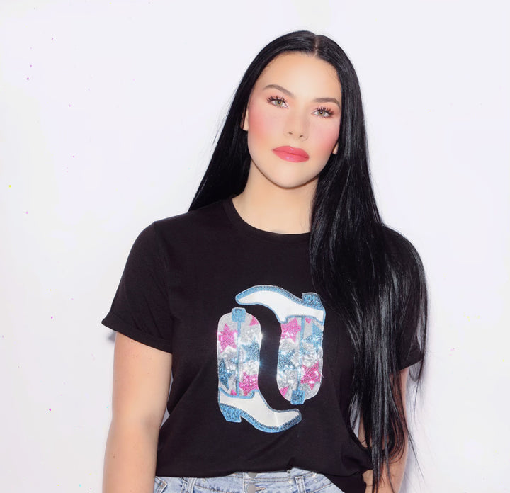 Sequin Boots & Bling T-Shirt