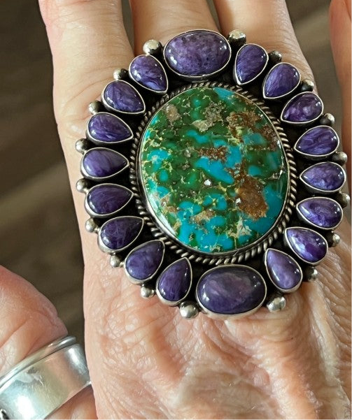 Navajo Sterling Silver, Sonoran Turquoise and Charoite Ring