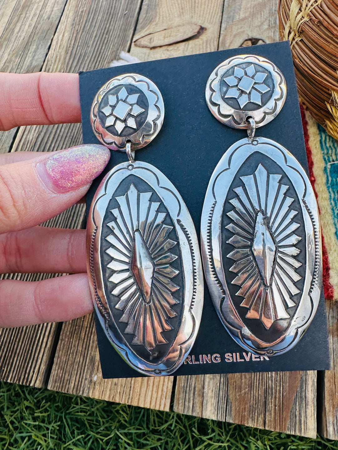 Handcrafted Sterling Silver Concho Dangle Earrings by Mary Tom