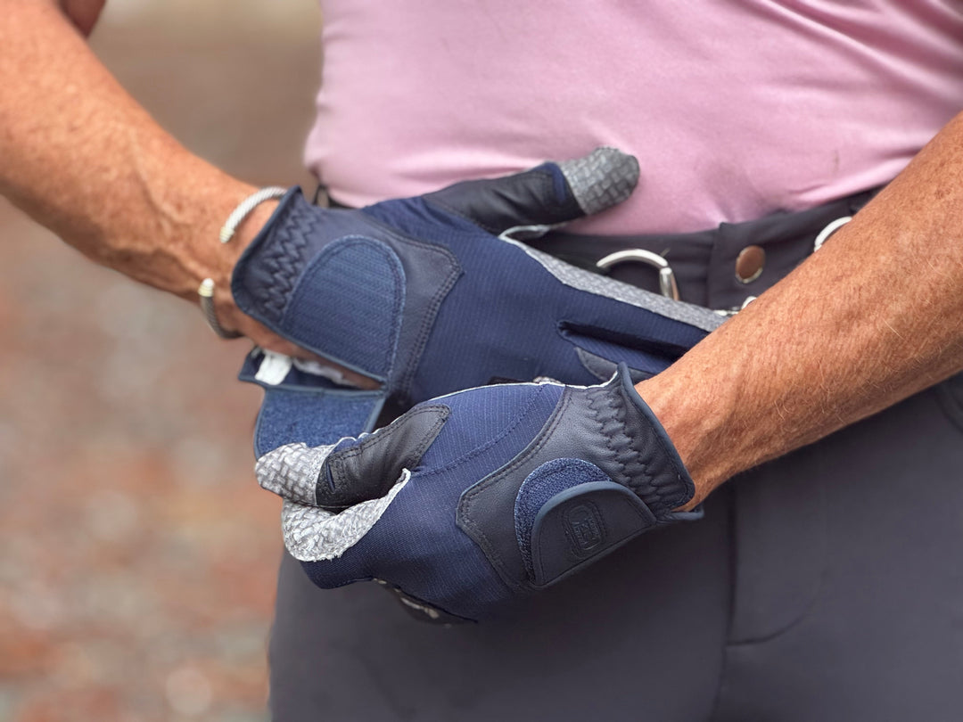 Oil-Tac Copper Tech™️ Leather Premium Riding Gloves in Navy